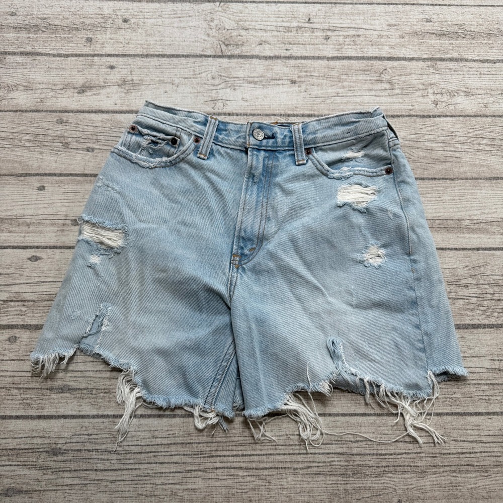 Abercrombie & Fitch Shorts Women's 2 Blue Distressed Annie High Rise Girlfriend